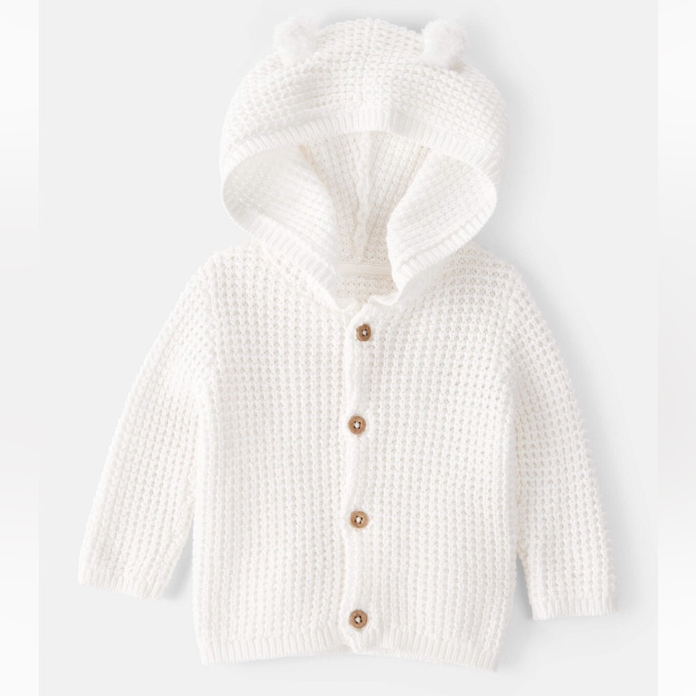 Carter's White Knit Cardigan with Wooden Button - See description